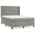 Cama box spring con colchón terciopelo gris claro 140x190