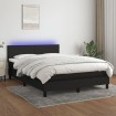 Cama box spring con colchón LED tela negro 140x200 cm