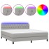 Cama box spring colchón y luces LED tela gris claro 160x200