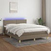 Cama box spring colchón y luces LED tela gris taupe 140x190 cm