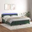 Cama box spring colchón y LED terciopelo verde oscuro 180x200cm