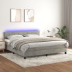 Cama box spring colchón y LED terciopelo gris claro 180x200 cm