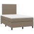 Cama box spring con colchón y LED tela gris taupe 120x200