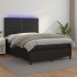 Cama box spring colchón y LED cuero sintético negro 140x200