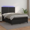 Cama box spring colchón y LED cuero sintético negro 140x200 cm