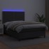 Cama box spring colchón y LED cuero sintético negro 140x200