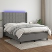 Cama box spring colchón y luces LED tela gris oscuro 140x200 cm