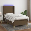 Cama box spring colchón luces LED tela marrón oscuro 100x200cm