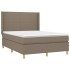 Cama box spring colchón y luces LED tela gris taupe 140x190