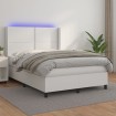 Cama box spring colchón y LED cuero sintético blanco 140x190 cm