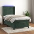 Cama box spring colchón y LED terciopelo verde oscuro