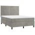 Cama box spring con colchón terciopelo gris claro 140x190