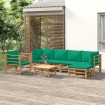 Set de muebles de jardín 7 piezas bambú con cojines verde