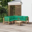 Set de muebles de jardín 6 piezas bambú con cojines verde