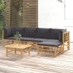 Set de muebles de jardín 6 piezas bambú con cojines gris oscuro