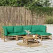 Set de muebles de jardín 6 piezas bambú con cojines verde