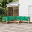 Set de muebles de jardín 6 piezas bambú con cojines verde