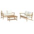 Set de muebles de jardín 3 piezas bambú y cojines blanco