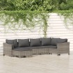 Set de muebles de jardín 6 pzas y cojines ratán sintético gris