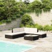 Set muebles de jardín 6 piezas y cojines ratán sintético negro