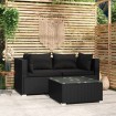 Set de muebles de jardín 3 pzas y cojines ratán sintético negro