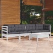 Muebles de jardín 5 pzas con cojines madera maciza de pino