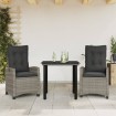 Set comedor de jardín 3 piezas con cojines ratán sintético gris