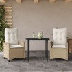 Set comedor de jardín 3 pzas con cojines ratán sintético beige