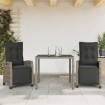 Set comedor de jardín 3 piezas con cojines ratán sintético gris