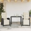 Set comedor de jardín 3 pzas con cojines ratán sintético negro