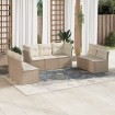 Set sofás de jardín 7 piezas y cojines ratán sintético beige