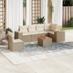 Set sofás de jardín 7 piezas y cojines ratán sintético beige