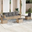 Set sofás de jardín 7 piezas y cojines ratán sintético beige