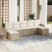 Set sofás de jardín 7 piezas y cojines ratán sintético beige