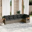 Set de muebles de jardín 6 pzas y cojines ratán sintético gris