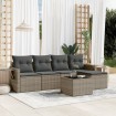 Set de muebles de jardín 6 pzas y cojines ratán sintético gris