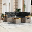 Set de muebles de jardín 6 pzas y cojines ratán sintético gris