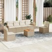 Set sofás de jardín 7 piezas y cojines ratán sintético beige