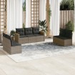 Set de sofás de jardín 7 piezas con cojines ratán PE gris