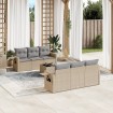 Set sofás de jardín 7 piezas y cojines ratán sintético beige