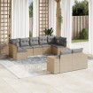 Set de sofás de jardín 9 pzas con cojines ratán sintético beige