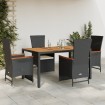 Set de muebles jardín 5 pzas con cojines ratán sintético negro