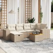 Set sofás de jardín 7 piezas y cojines ratán sintético beige