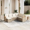 Set sofás de jardín 7 piezas y cojines ratán sintético beige