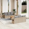 Set sofás de jardín 7 piezas y cojines ratán sintético beige