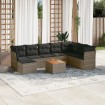 Set de muebles de jardín 9 pzas y cojines ratán sintético gris