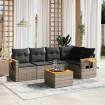 Set de muebles de jardín 6 pzas y cojines ratán sintético gris