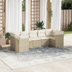 Set sofás de jardín 7 piezas y cojines ratán sintético beige