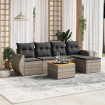 Set de muebles de jardín 6 pzas y cojines ratán sintético gris