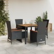 Set de muebles jardín 5 pzas con cojines ratán sintético negro